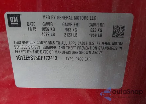 2016 Chevrolet Malibu 1Lt z USA, uszkodzony, nr VIN 1G1ZE5ST3GF173413